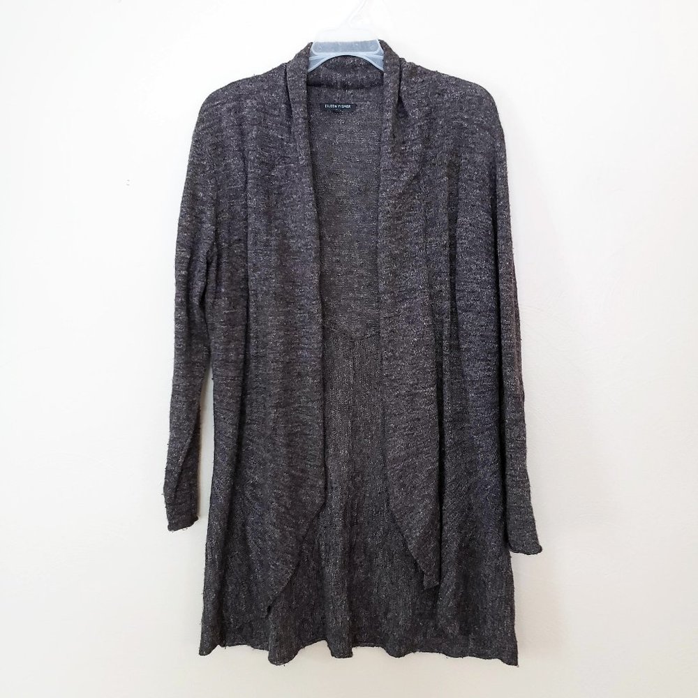 Eileen Fisher Marled Gray Open Front Knit Cardigan - Size Small - Picture 1 of 9